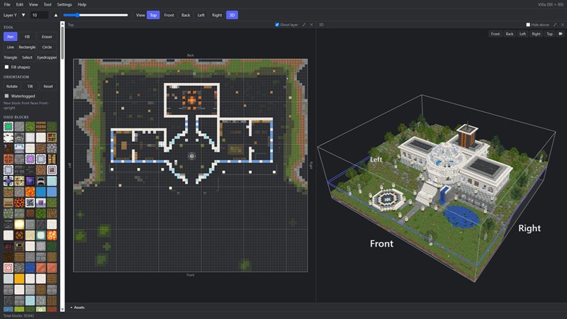Interface: top view and 3D side by side